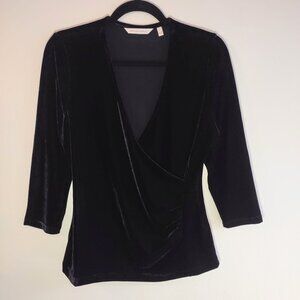 Soft Surroundings Elegant Black Velvet Top Luxurious V-Neck Indie Size Small